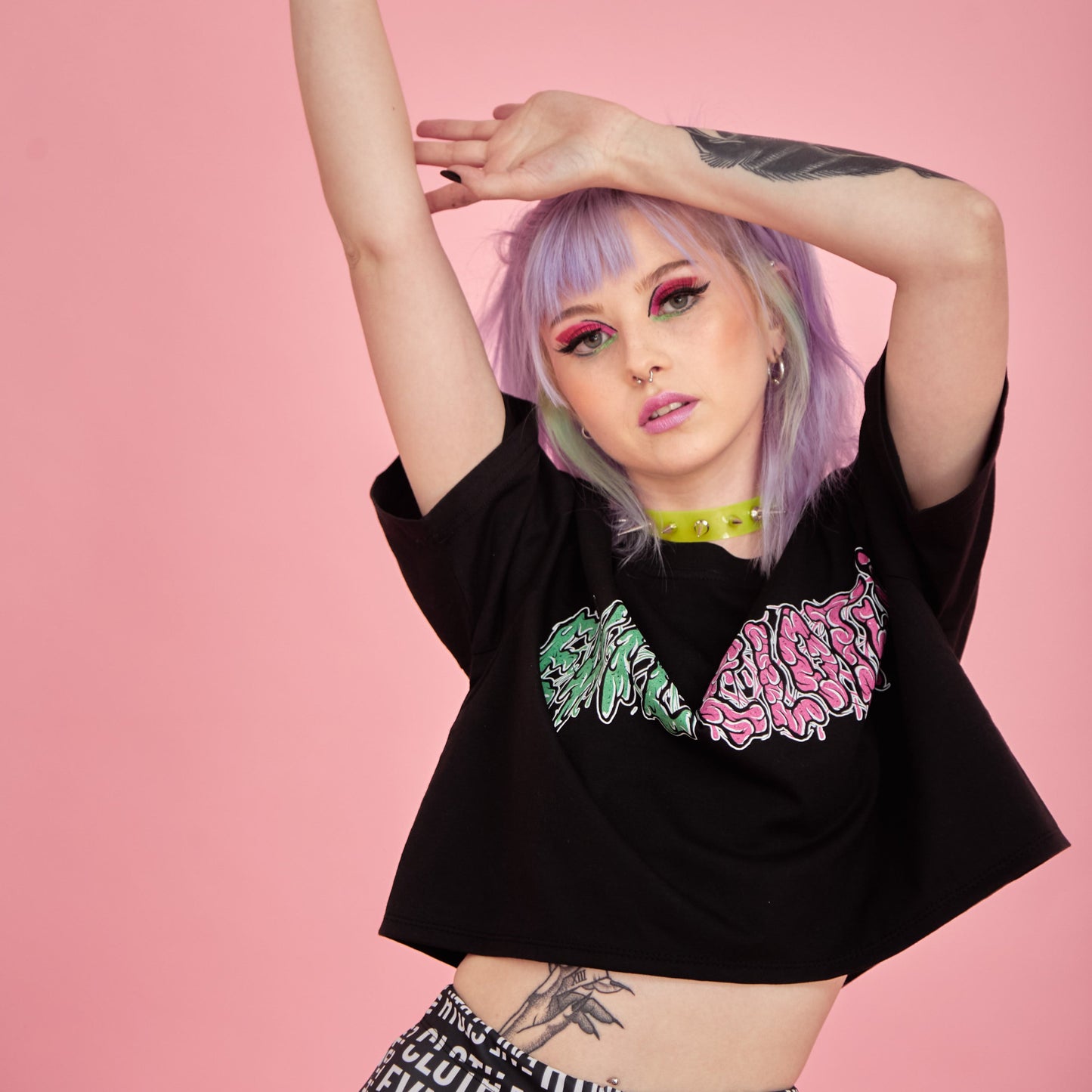 ''MONSTER'' LOGO ASYMMETRIC CROP